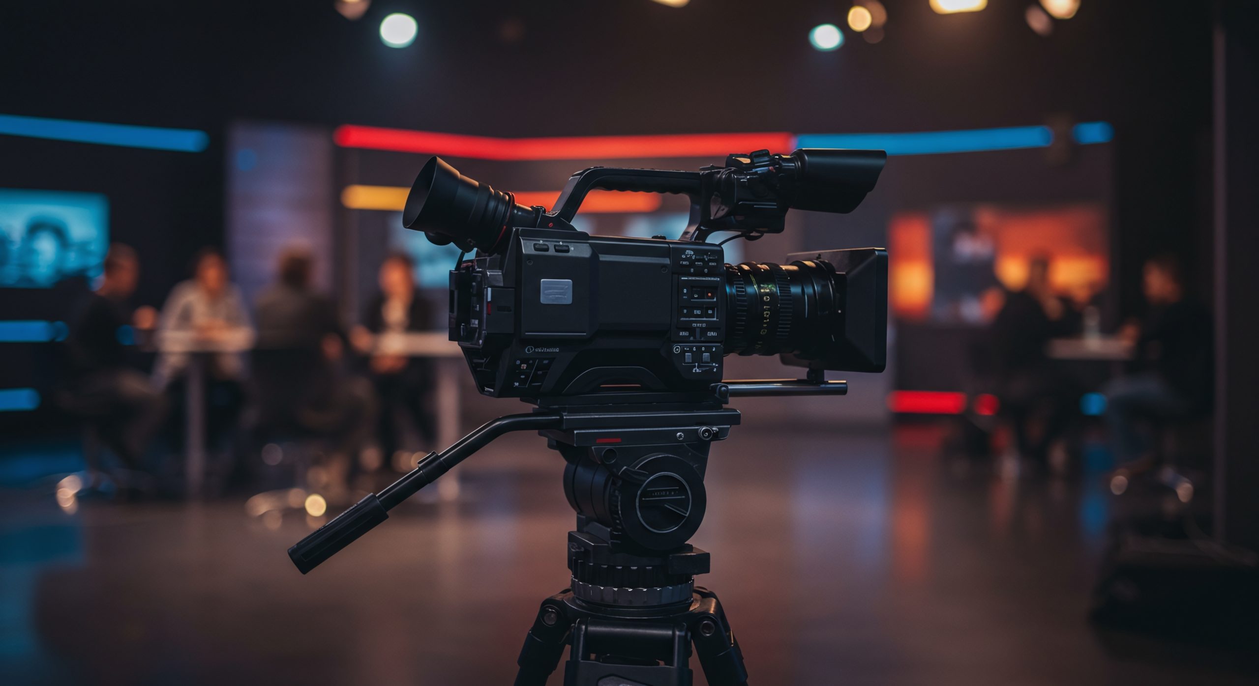 A camera sitting alone in a newsroom