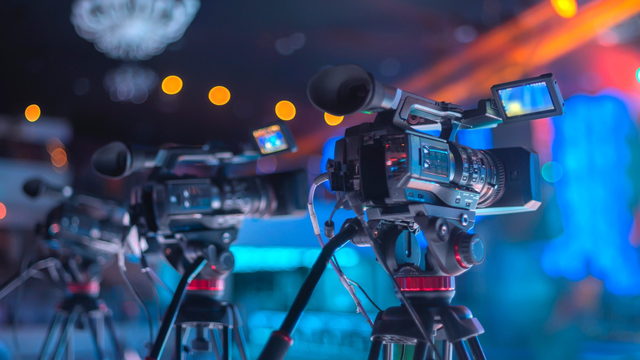 Cameras set up and recording the newsroom studio